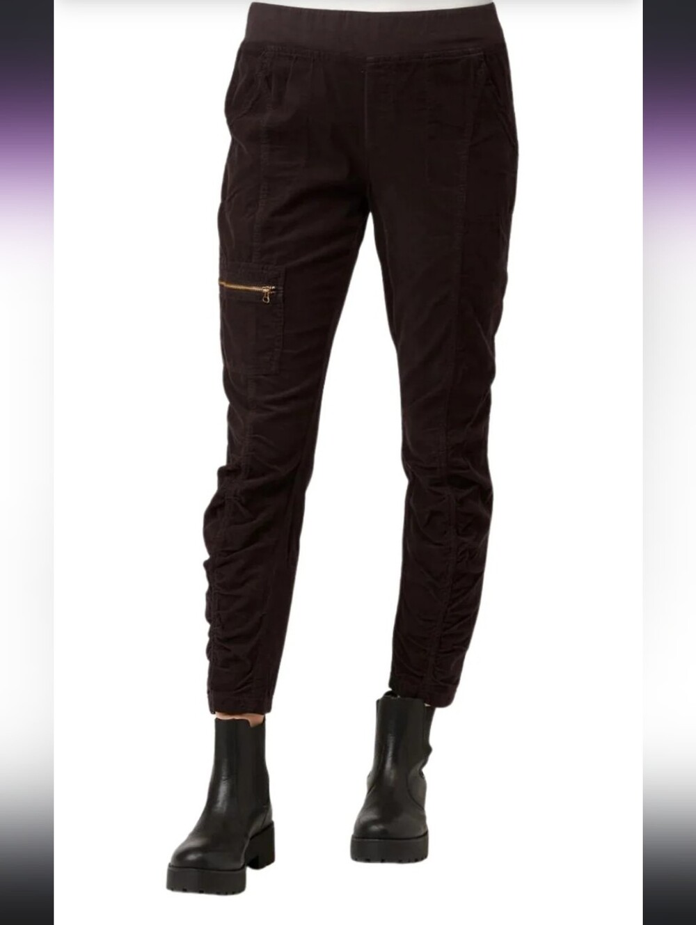 XCVI Wearables Malanda Stretch Corduroy Cargo Pull On Pants Black Large